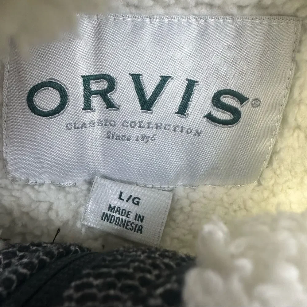 Orvis Sweater Mens Large Gray 1/4 Zip‎ Sherpa Lined Polyester Outdoor Hiking
